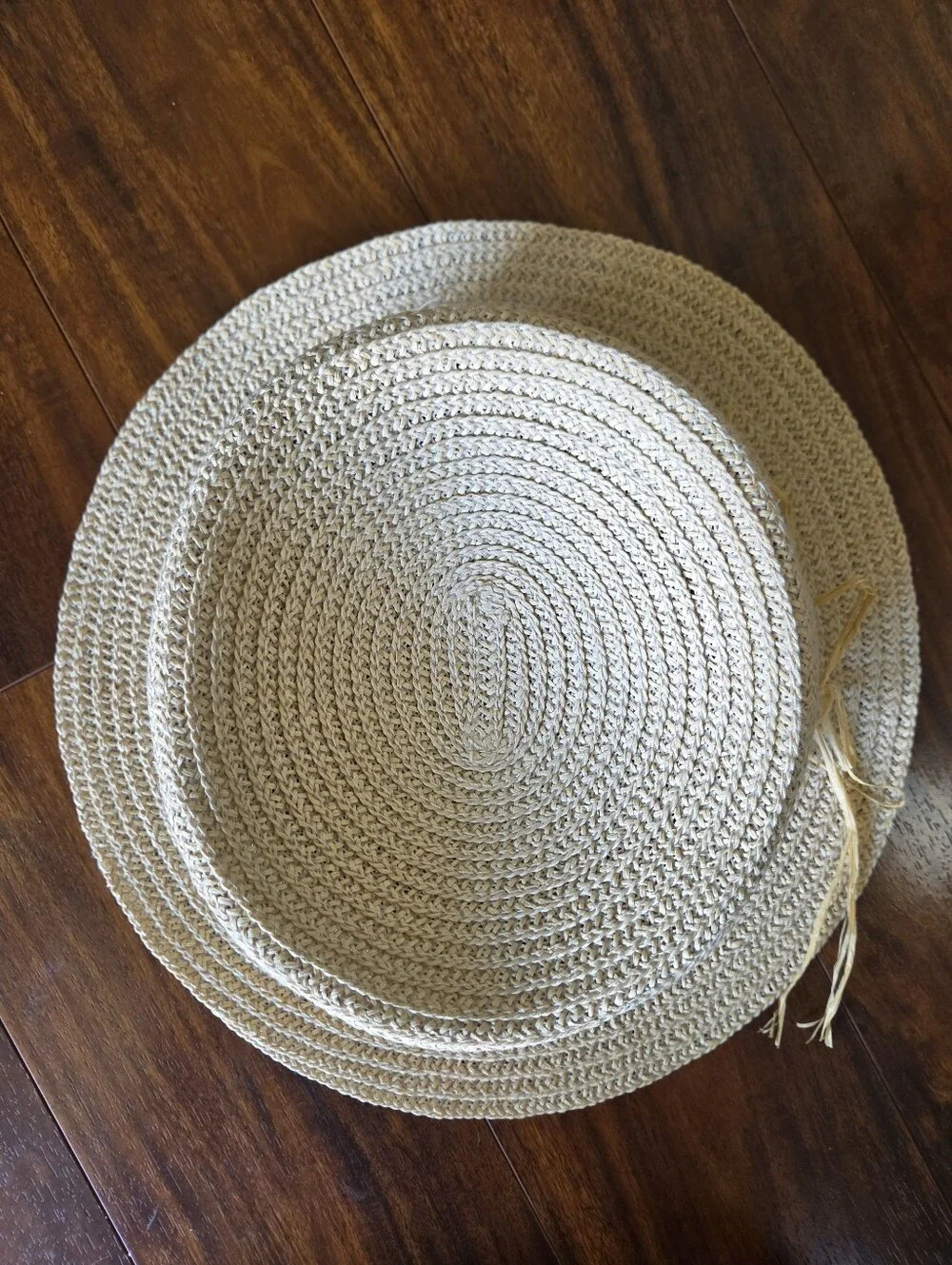 NWOT Old Navy Woven Straw Boater Hat with Bead Trim - Natural